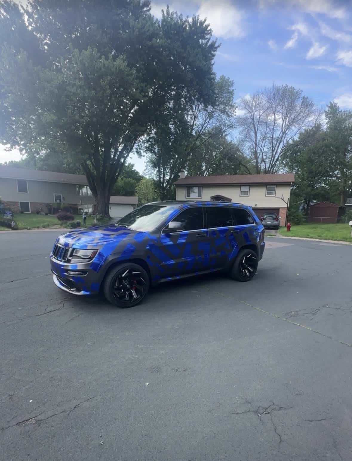 Blue geometric camo vehicle wrap